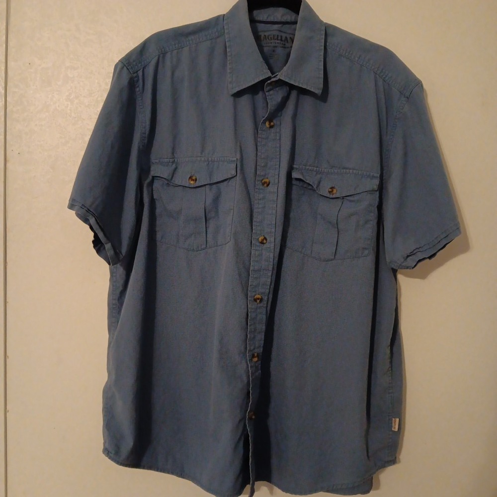 Magellan Sportswear‎ Men's Button Up Sz XL  Blue    Short Sleeve Hunting Fishing
